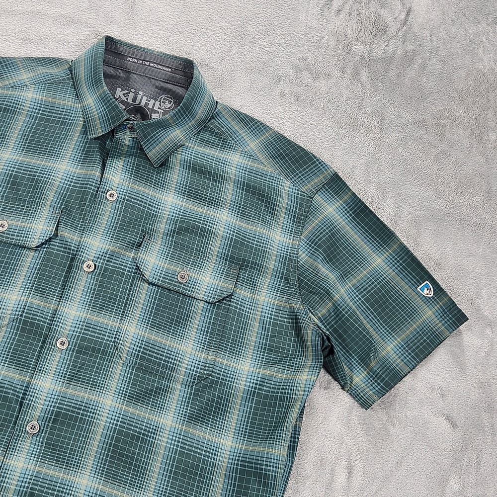 Kuhl Response Shirt Mens Small Green Blue Plaid Short Sleeve Button‎ Front - Picture 4 of 11